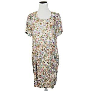 Serengeti Womens Floral Rayon Midi Dress Button Front & Tie Back Size M
